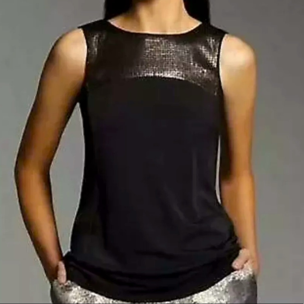 Narciso Rodriguez for Design Nation Black Tank Top, Gold Sequins, sz XS